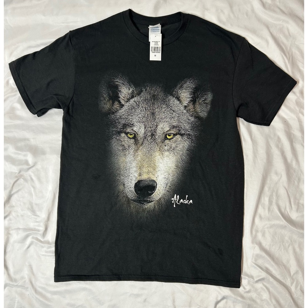 Alaska Wolf Graphic T-Shirt Delta Pro Weight Black Mens Medium NWT Big Bad Wolf